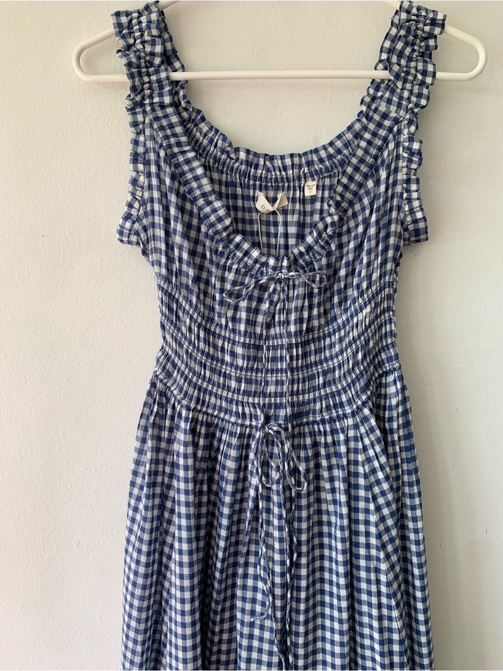 NWT Doen Emmaretta Cotton Voile Smocked A Line Midi Maxi Dress Blue Gingham - Picture 7 of 13